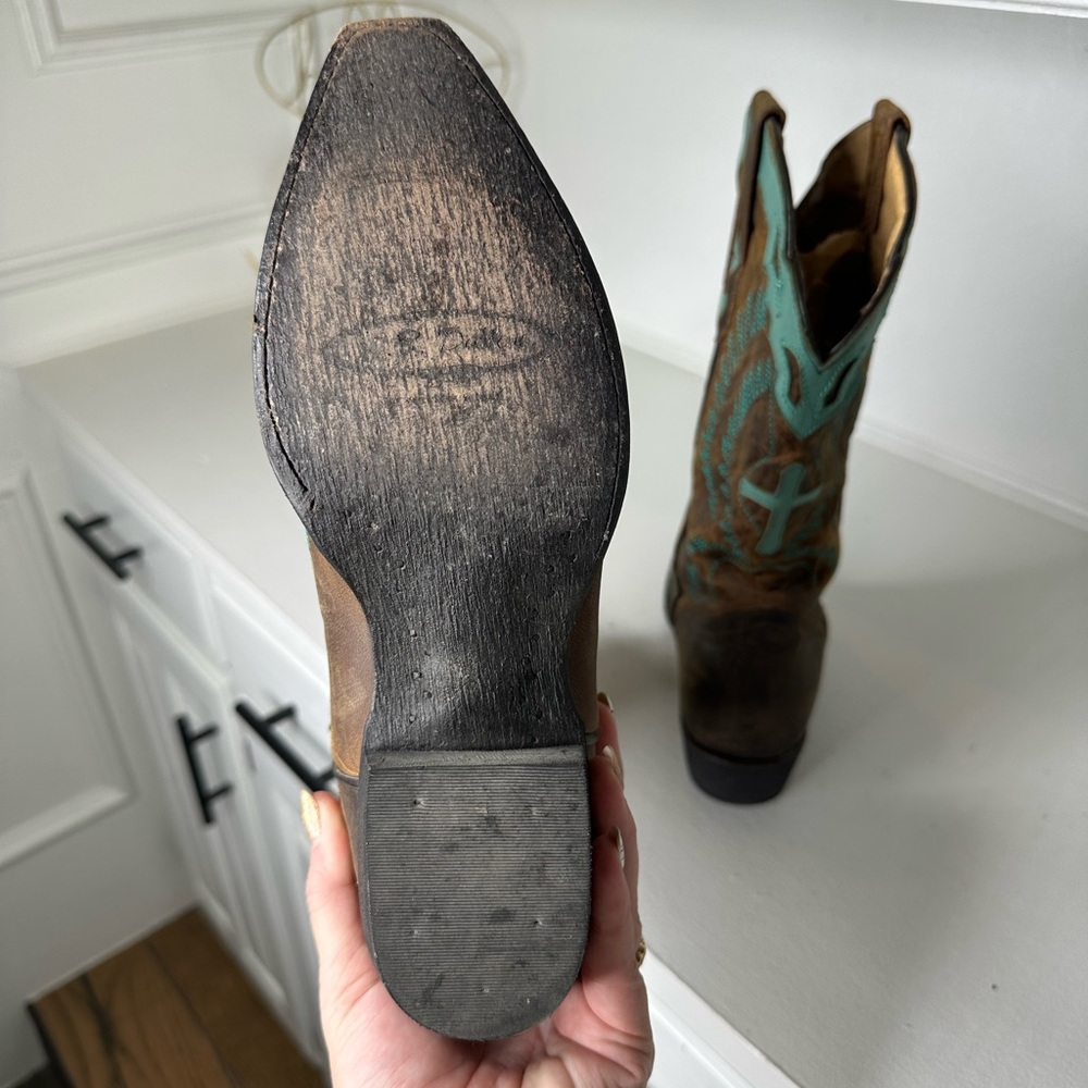 J.B. Dillon Brown and Turquoise Heeled Boots - Picture 7 of 8